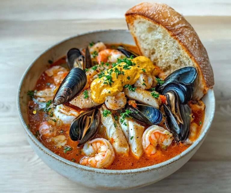 Tradizionale pentola di pesce e la sua cremosa salsa Rouille