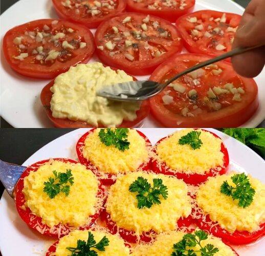 Pomodori ripieni di parmigiano al forno con uova e aglio