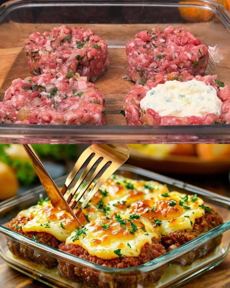 Polpettone ripieno classico con purè di patate cremoso e sugo
