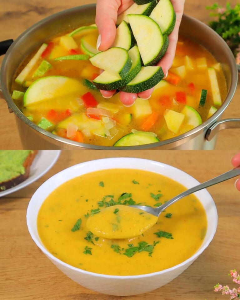 Zuppa cremosa di verdure e toast alle erbe