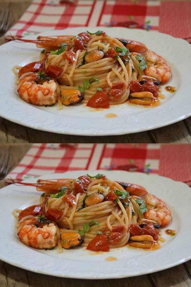 Spaghetti con gamberi e cozze