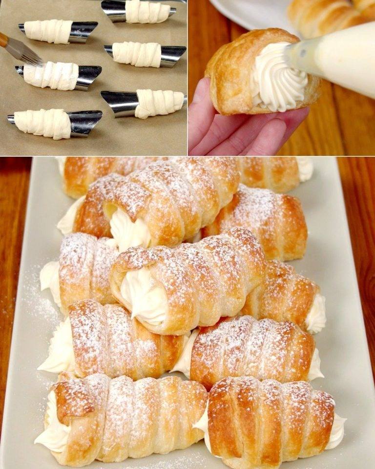 Cono di pasta sfoglia ripieno di crema pasticcera