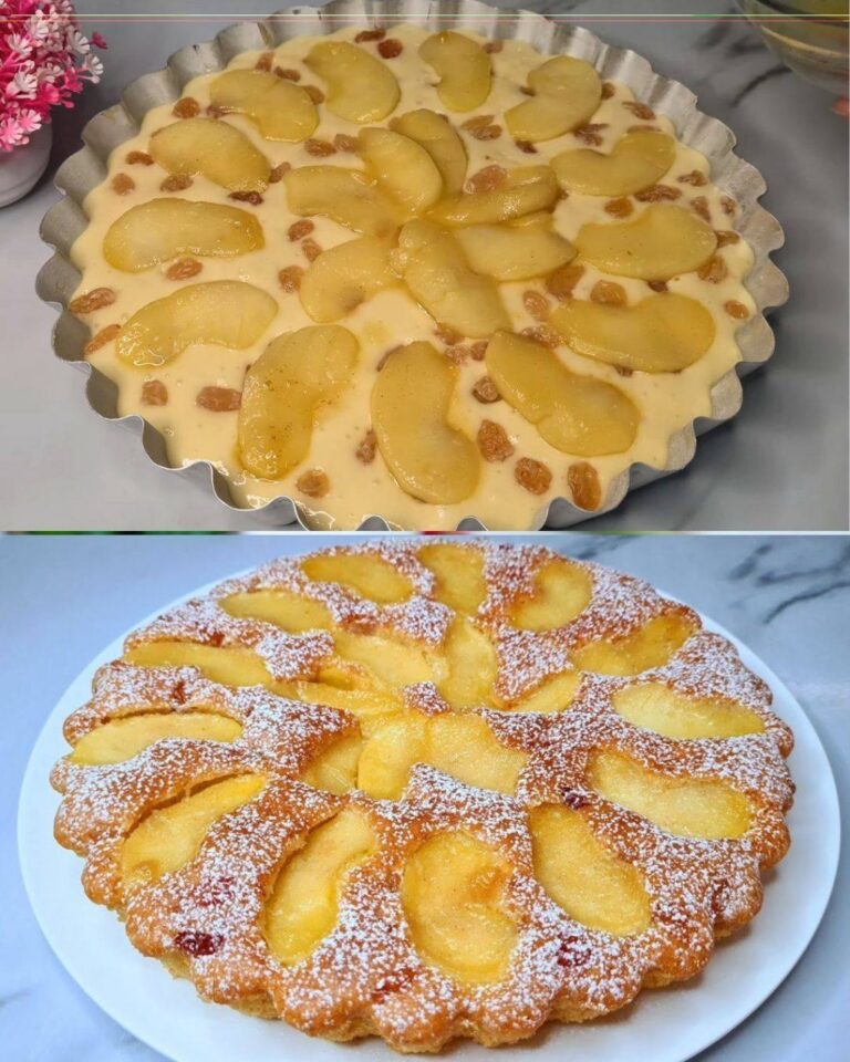 Torta di mele e uvetta con mele caramellate
