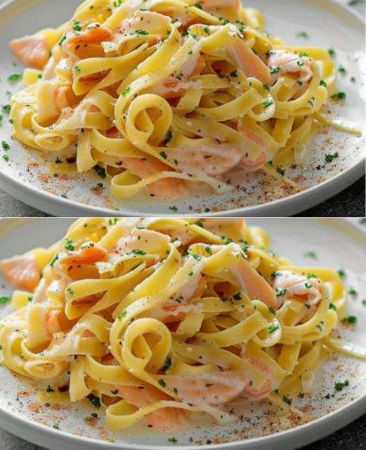 Tagliatelle con Porri e Salmone