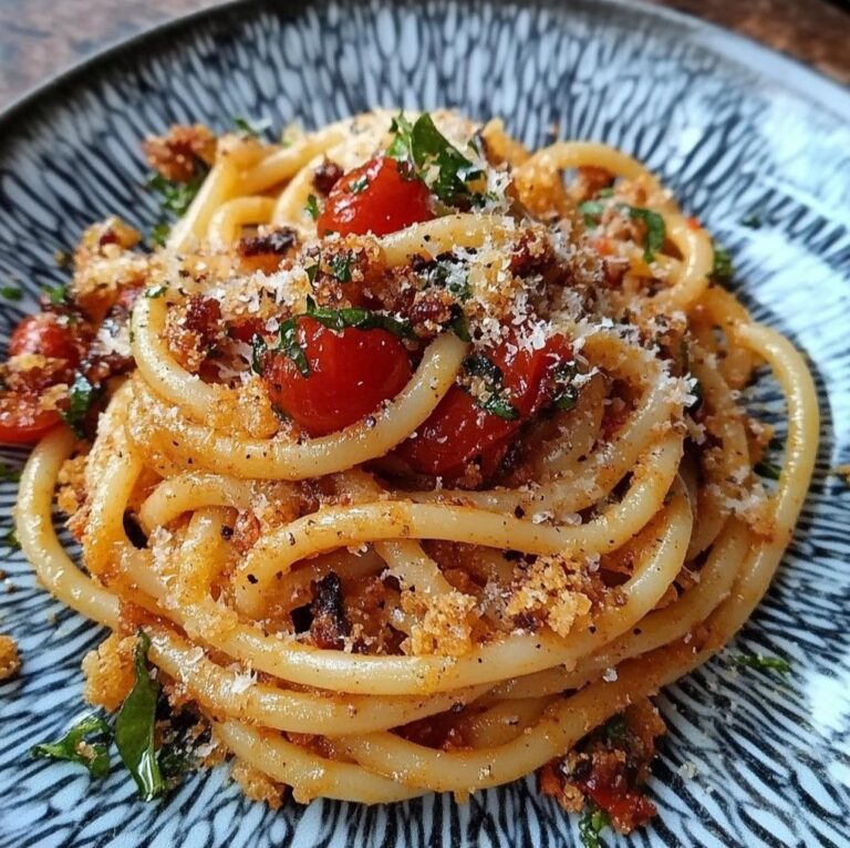 Titolo: Bucatini Mediterranei: un’Esplosione di Sapori tra Pomodori Secchi, Acciughe e Pangrattato Croccante