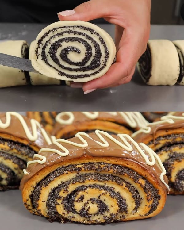 Rotolo di semi di papavero con un filo di miele e cioccolato