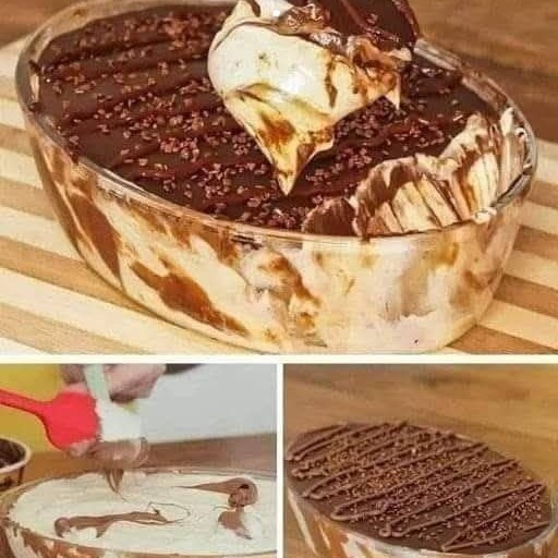 Dessert cremoso con biscotti e glassa al cioccolato senza cottura