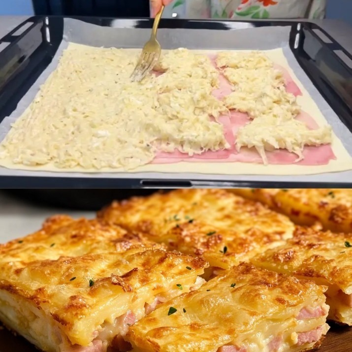 Sformato di pasta sfoglia con patate e prosciutto al formaggio