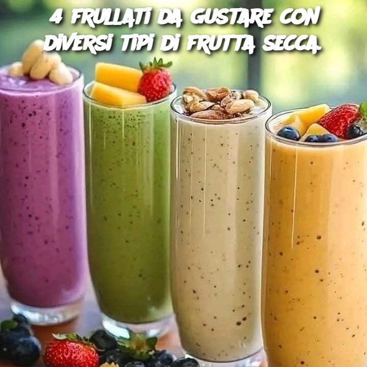 4 frullati da gustare con diversi tipi di frutta secca.