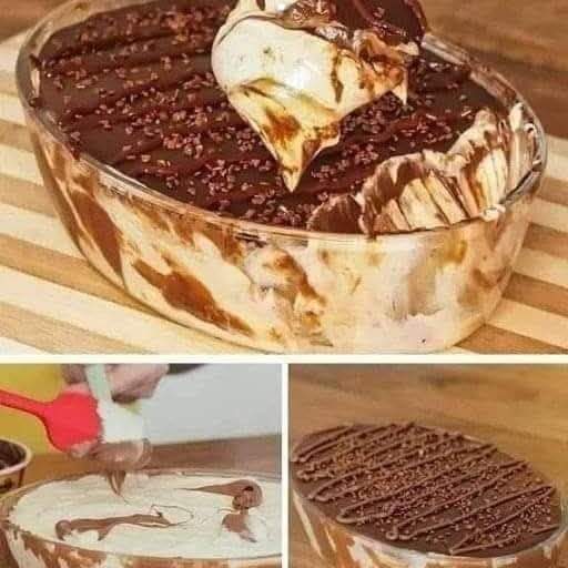 Dessert cremoso con biscotti e glassa al cioccolato senza cottura