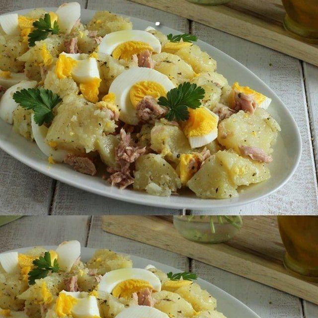 Insalata di patate con uova e tonno