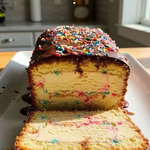 Torta di pane e gelato: il dessert perfetto per le feste! Torta umida e granella + il tuo gelato preferito + una ricca ganache = una delizia ghiacciata da sogno che tutti ameranno!