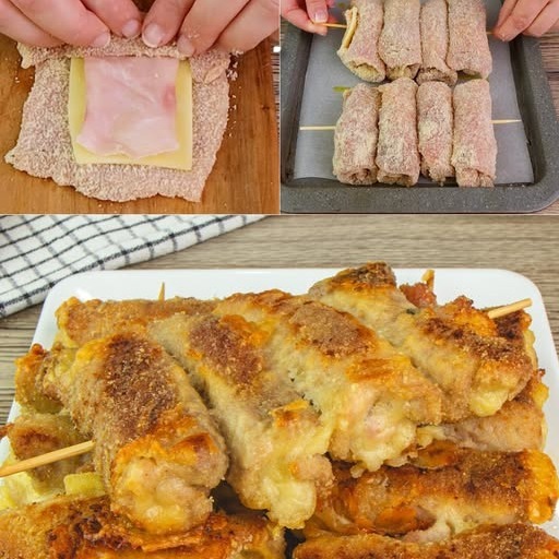 Farcite le fettine, e infilate negli spiedini, poi infornate! La ricetta degli spiedini filanti perfetti per la cena: