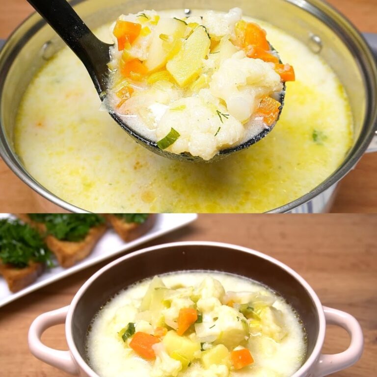 Zuppa cremosa di cavolfiore e patate con crostini alle erbe