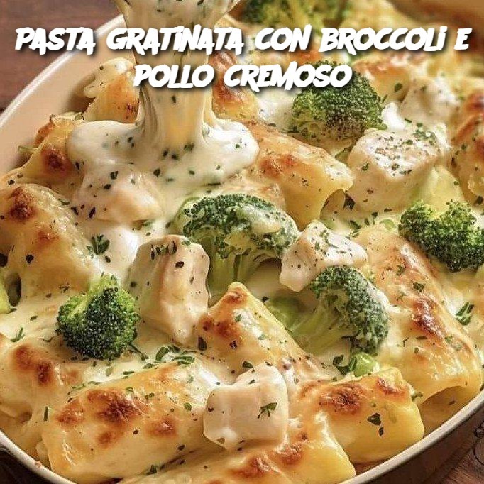 Pasta gratinata con broccoli e pollo cremoso