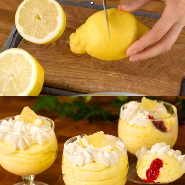 Mousse cremosa al limone con salsa di lamponi