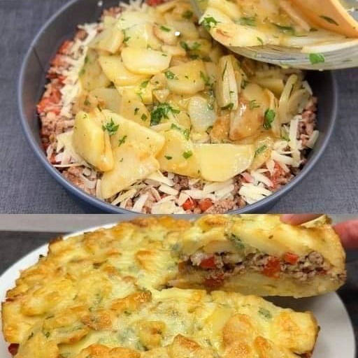 Gratin abbondante di patate e carne macinata