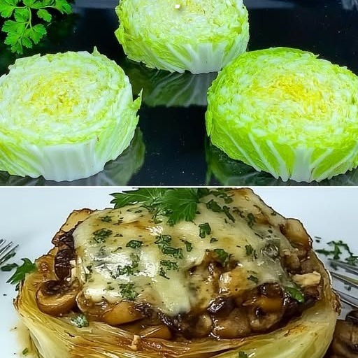 Bistecche di cavolo cinese ripiene di funghi e pollo