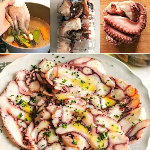 Bolli il polpo, pressalo in una bottiglia e lascialo raffreddare in frigo