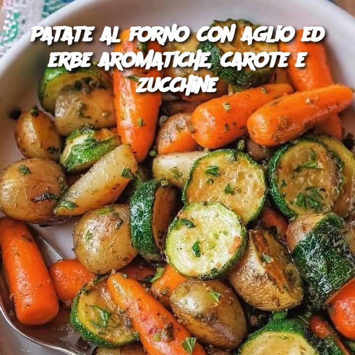 Patate al forno con aglio ed erbe aromatiche, carote e zucchine