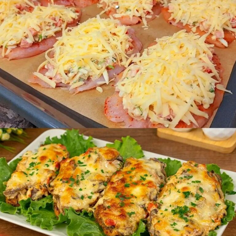 Succoso filetto di pollo con verdure. Una deliziosa combinazione di carne, verdure e funghi.