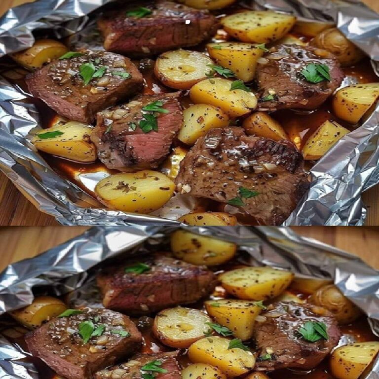 Succulente bistecca all’aglio e buste di patate