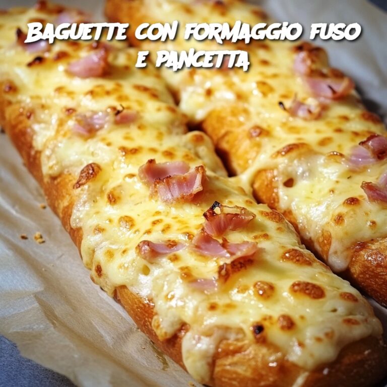 Baguette con formaggio fuso e pancetta