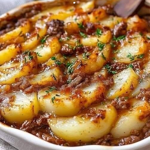 Abbondante casseruola di carne macinata e patate