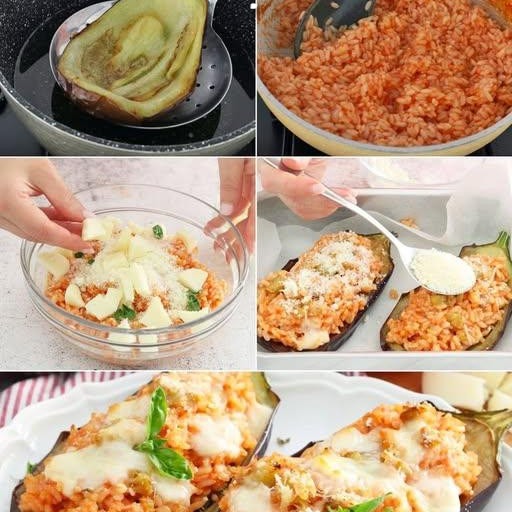Melanzane ripiene di riso: la ricetta per un antipasto filante e saporito