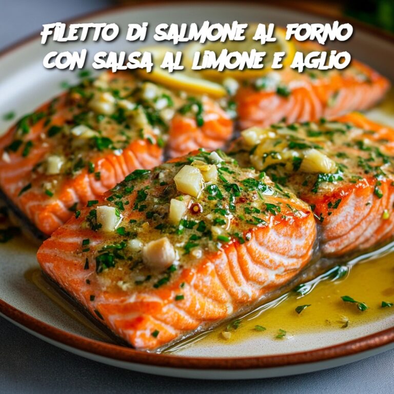 Filetto di salmone al forno con salsa al limone e aglio