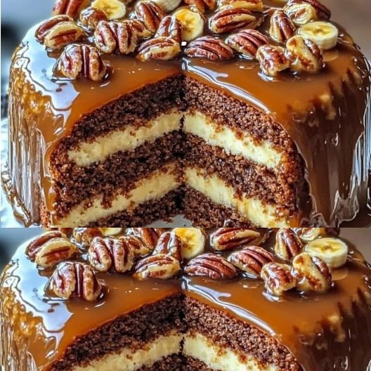 Torta di banane e noci pecan al caramello