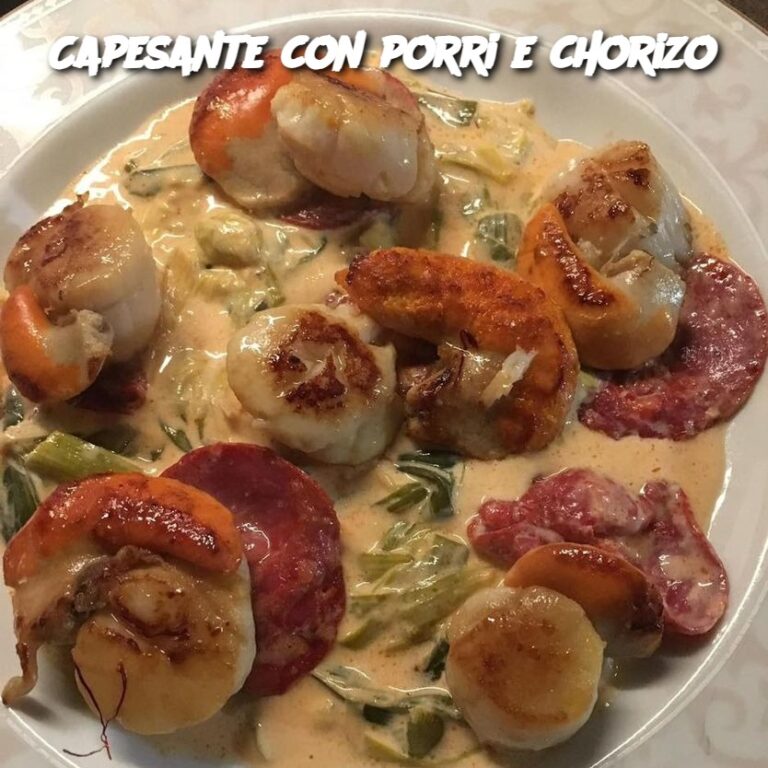 Capesante con porri e chorizo