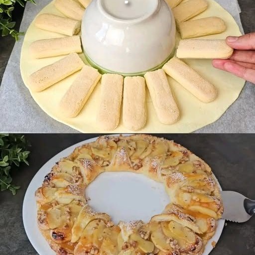 Crostata rustica di pasta sfoglia con mele, cannella e noci