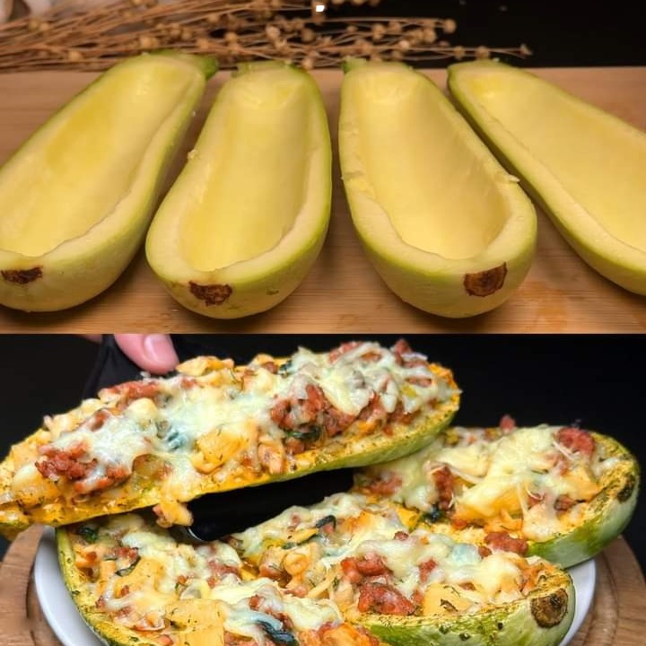 Barchette di zucchine ripiene di carne macinata di vitello e spinaci