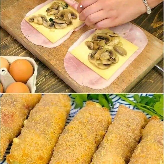 INVOLTINI DI PROSCIUTTO, FORMAGGIO E FUNGHI