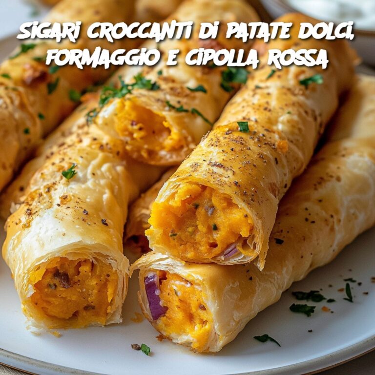 Sigari croccanti di patate dolci, formaggio e cipolla rossa