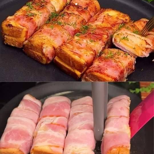 Sapore divino! Tutta la mia famiglia adora questi toast al bacon! Colazione veloce!