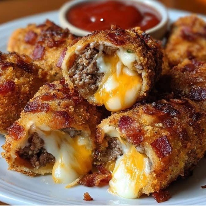 Bombe di bastoncini di mozzarella ripiene di bacon e cheeseburger