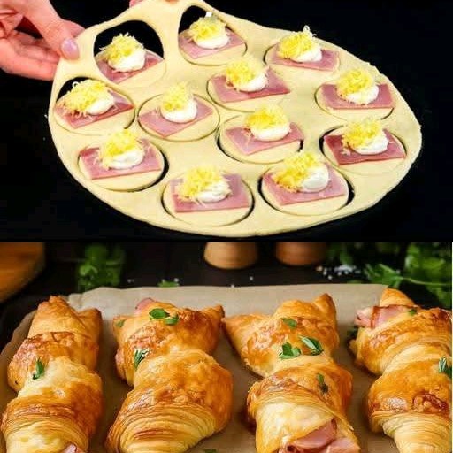 Bocconcini di pasta sfoglia salati con prosciutto e formaggio