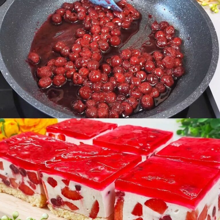 Torta a strati con crema ai frutti di bosco e gelatina di ciliegie