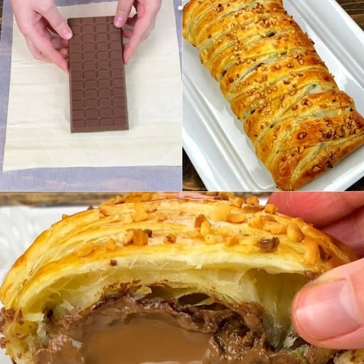La barretta di cioccolato e pasta sfoglia è un dolcetto velocissimo e goloso,