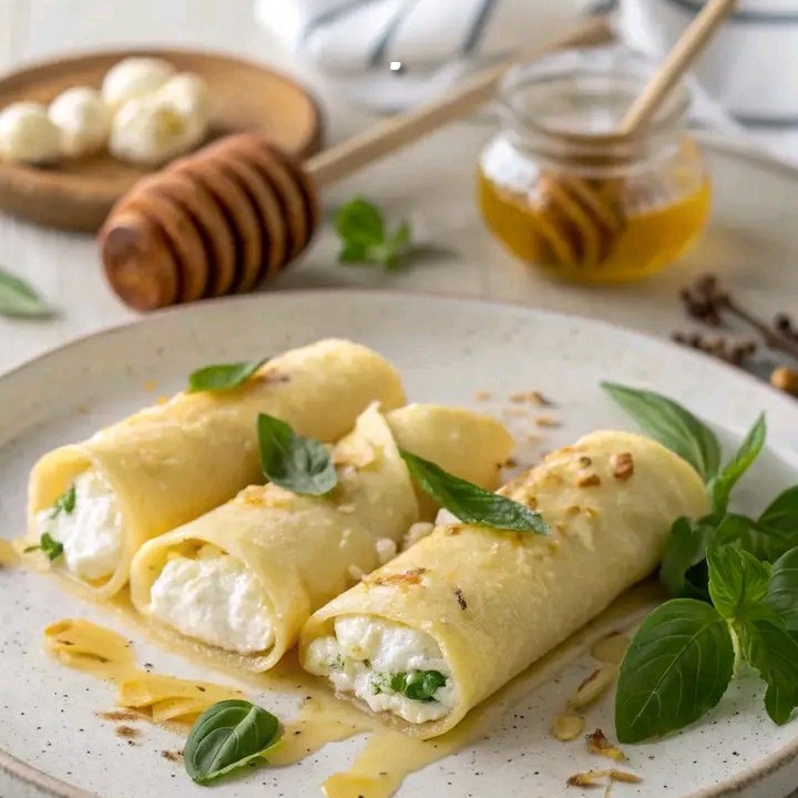 CRÊPES SALATE CON RICOTTA BASILICO E MIELE