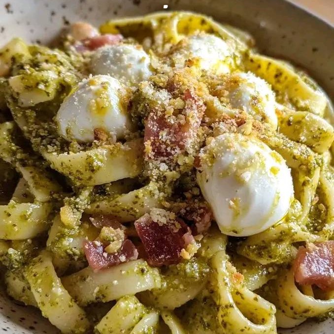 Fusilli di Gusto Linguine con Pesto di Pistacchi Bufala e Pancetta