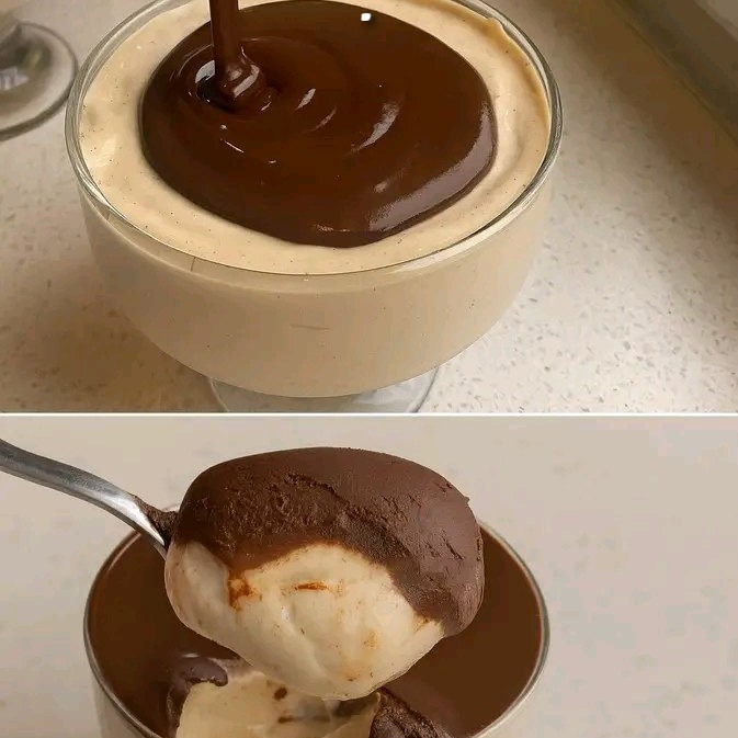 Dessert al cucchiaio proteico al burro darachidi con ganache al cioccolato