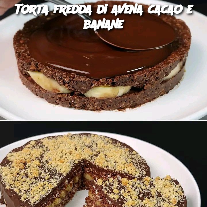 Torta fredda di avena cacao e banane