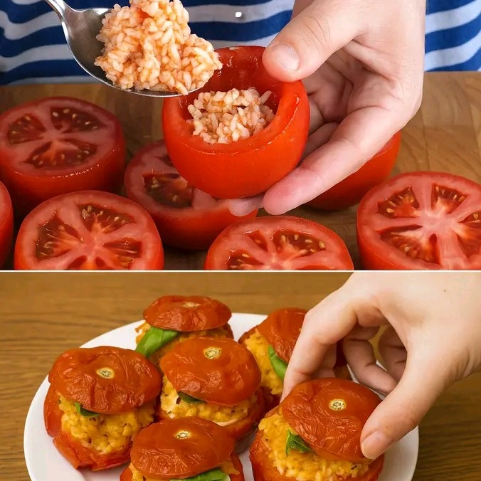 Pomodori ripieni di riso integrale e formaggio