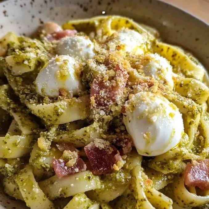 Fusilli di Gusto Linguine con Pesto di Pistacchi Bufala e Pancetta