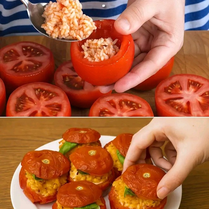 Pomodori ripieni di riso integrale e formaggio