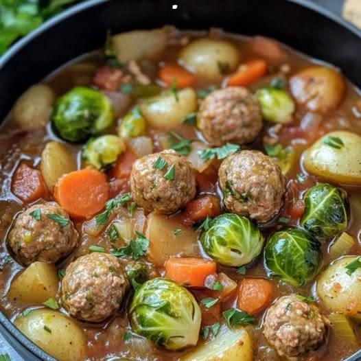 Stufato di cavoletti di Bruxelles con polpette Ricetta completa