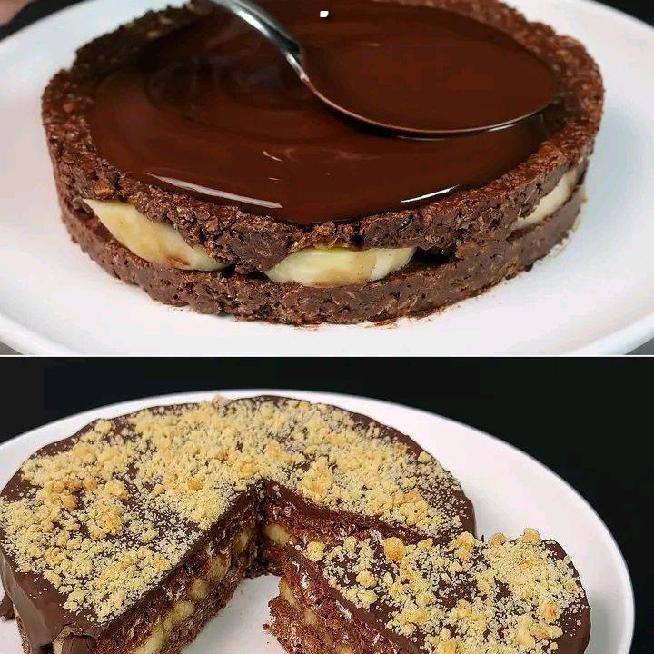 Torta fredda di avena cacao e banane